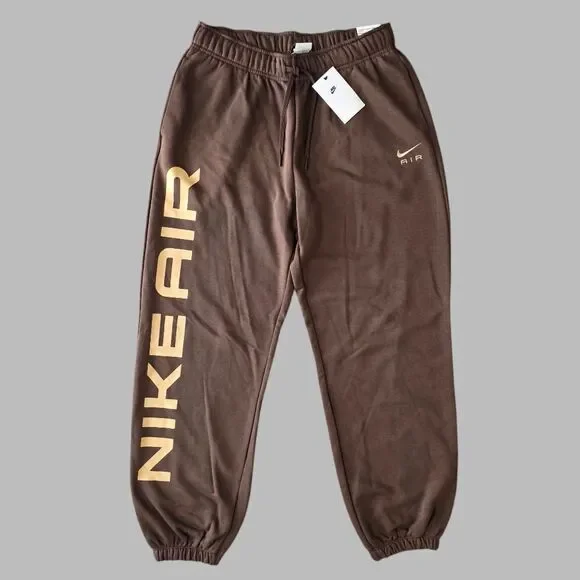 Nike Air Max High-Waisted Joggers Women's L Brown Beige Fleece New LE FB8051-237 - Picture 2 of 16